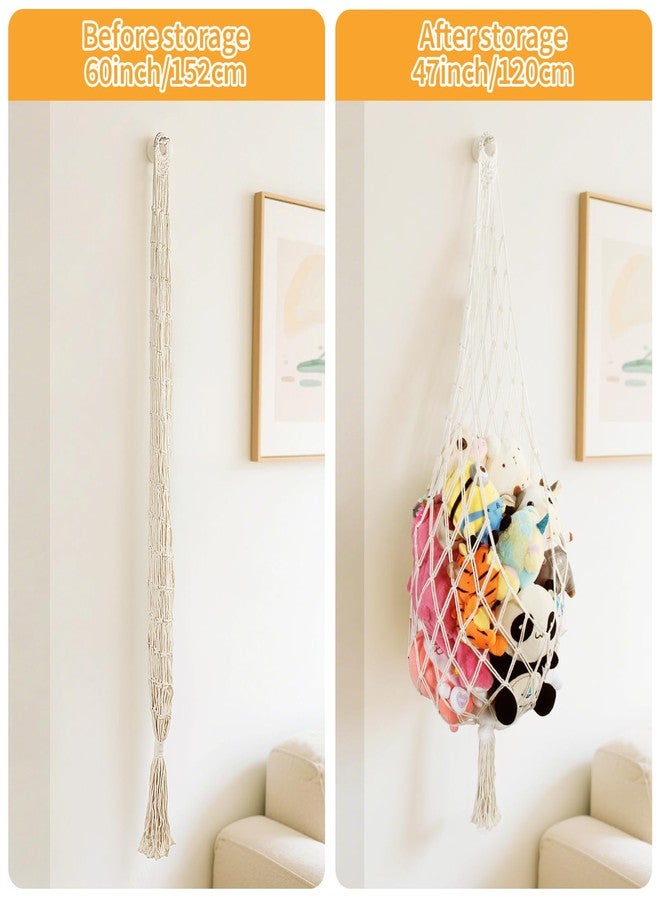Aufee Stuffed Animal Storage, 5Ft Corner Hanging Stuffy Toy Hammock, Large Stuffed Animal Holder Organizer with Hooks, Macrame Plushie Net for Nursery Kids Playroom Bedroom Decoration (Cream) - Image 3